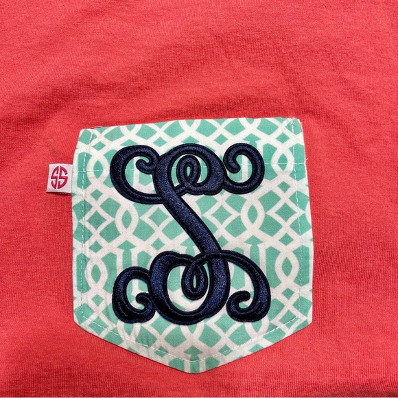 Simply Southern- Coral T-Shirt w/ Embroidery Pocket - Picture 5 of 7